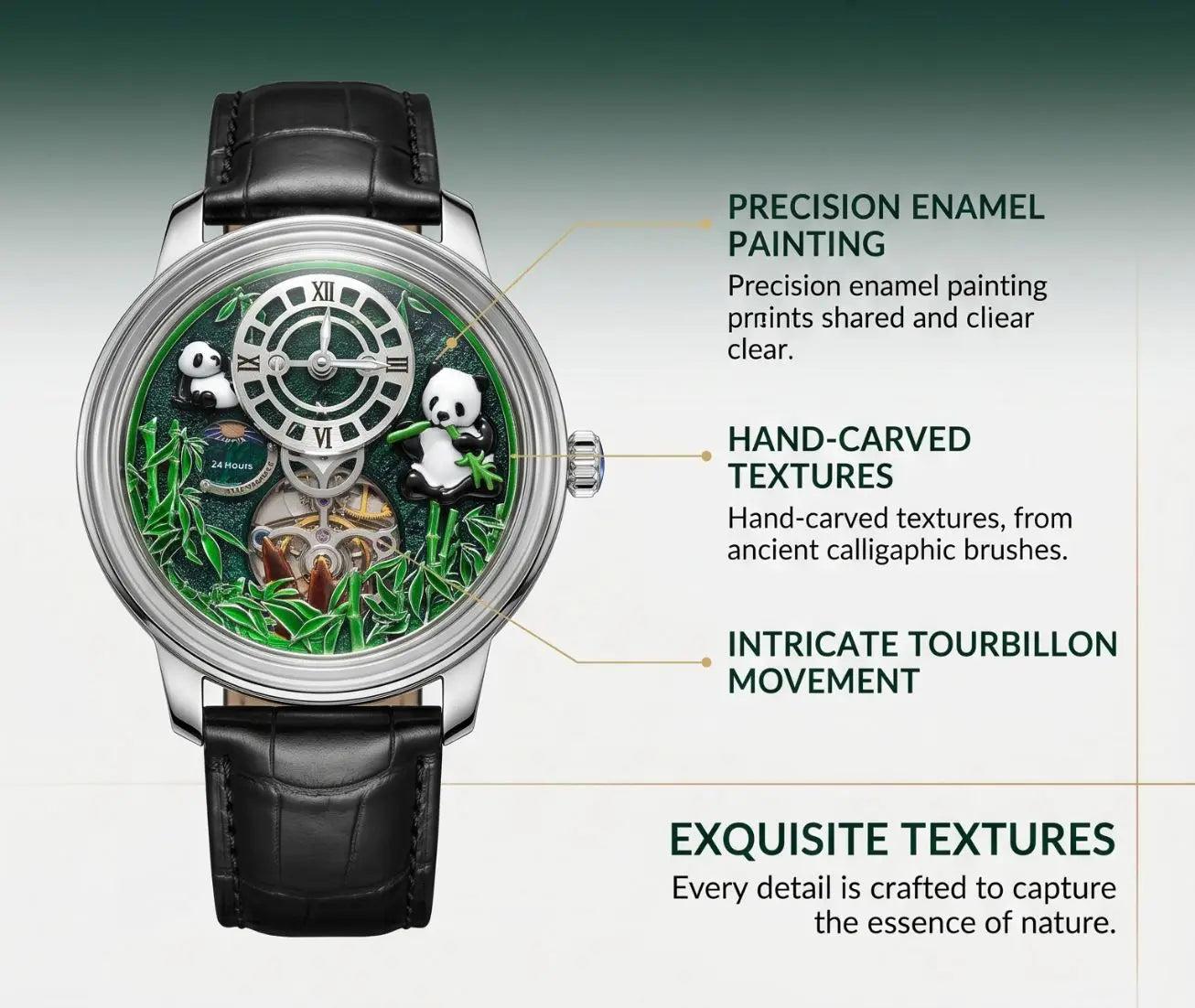 MechJazz Luxury Artisan Panda Dial Mechanical Watch, Skeleton Automatic Movement, Cowhide Leather Strap, Men's Wristwatch