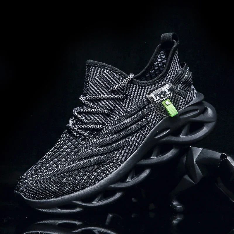 YRZL Men Sports Running Black Jogging Shoes Casual Sneakers Outdoor Breathable Mesh Women Light Shock-Absorption Black Tennis