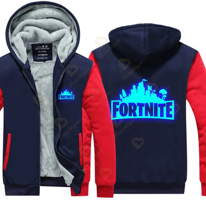 Winter Warm Fortnite Luminescent Hoodies Men Women Game Cosplay Sweatshirts Thick Fleece Zipper Couple Jacket & Coat