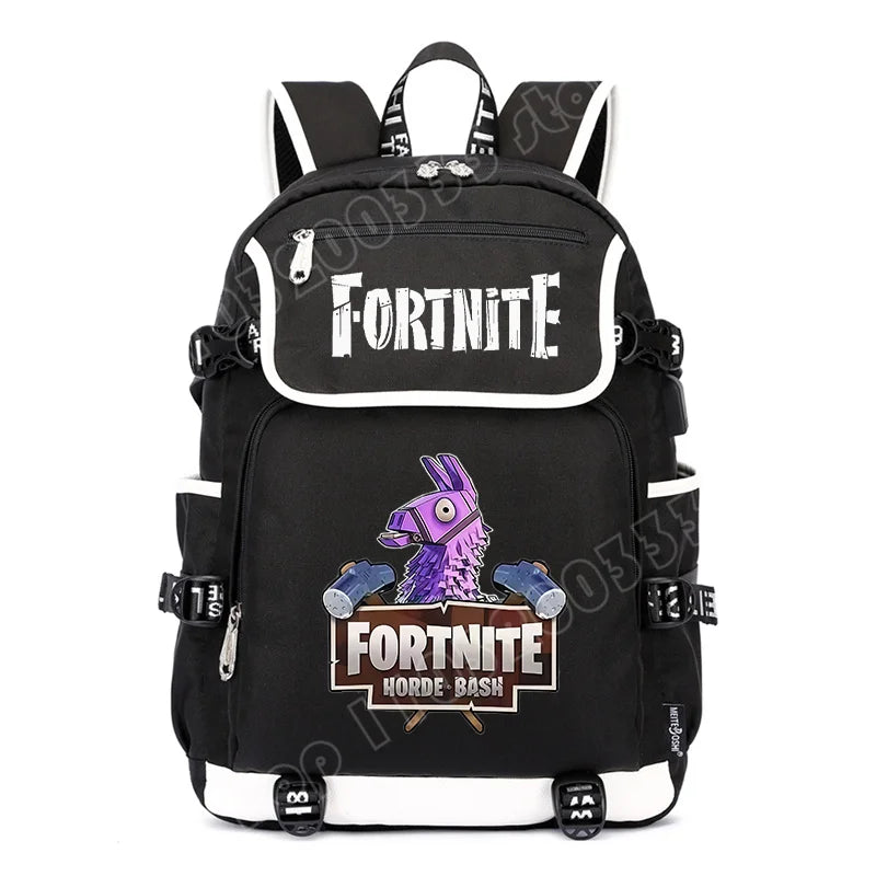 Mochila Fortnite de Grande Capacidade, Saco de Ombro Casual com Porta USB, Unissexo, Estilo Anime, para Estudantes, Nova Mala Escolar Elegante, Presente de Papelaria