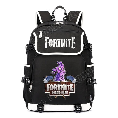 Mochila Fortnite de Grande Capacidade, Saco de Ombro Casual com Porta USB, Unissexo, Estilo Anime, para Estudantes, Nova Mala Escolar Elegante, Presente de Papelaria
