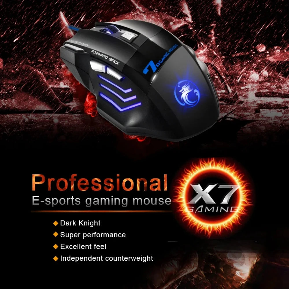 Trådbunden gamingmus för gamer, datormus med RGB-bakbelysning, ergonomisk och tyst mus med LED-belysning, 7 knappar, USB-mus för PC och stationär dator