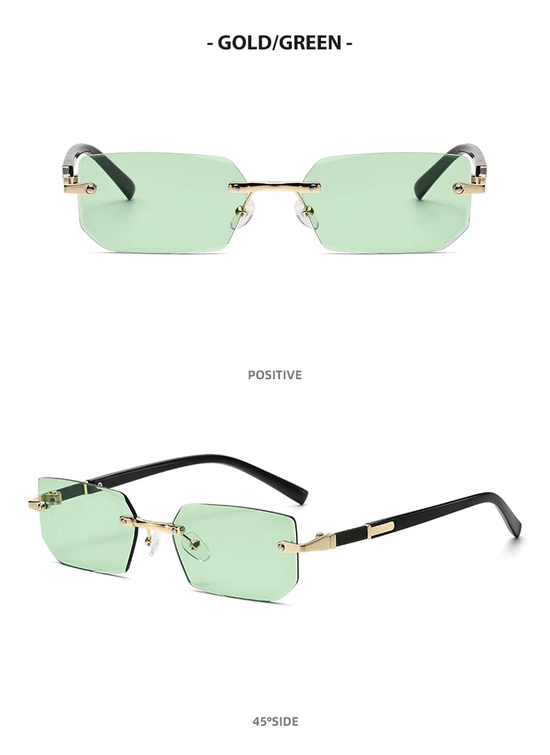 Trendy Rimless Sunglasses for Men Women Fashion Frameless Rectangle Sun Glasses Retro Shades Summer Traveling Eyewear UV400