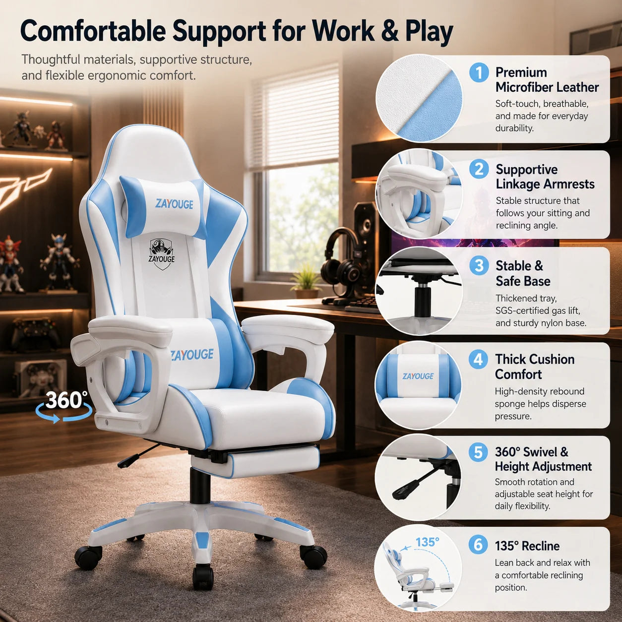 AOLIVIYA Gaming Reclining Office Chair Home Computer Rotating Lifting Backrest Internet Cafe E Sports Game Seat With Footrest