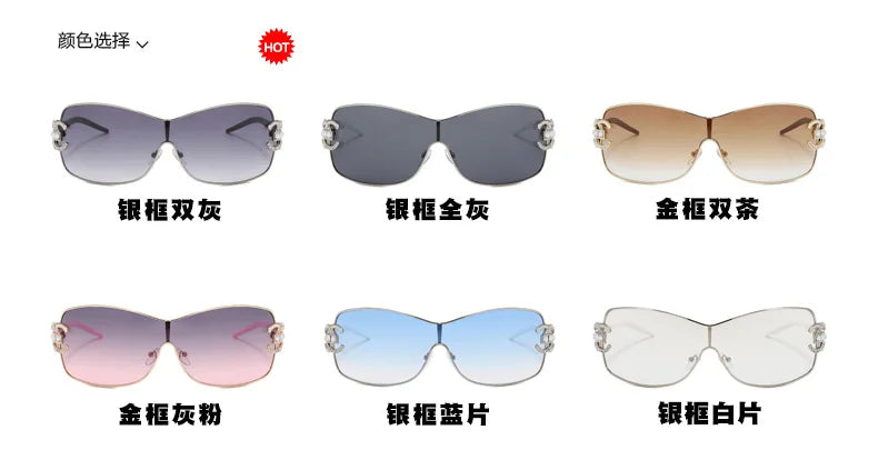 Luxury Rhinestone Punk Oversized One - Piece Frame Y2K Women's Sunglasses Trendy Brand Summer Men Sunglass Travel  Eyewear UV400