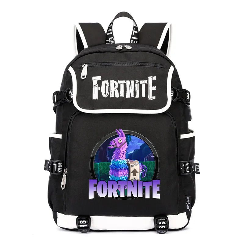 Mochila Fortnite de Grande Capacidade, Saco de Ombro Casual com Porta USB, Unissexo, Estilo Anime, para Estudantes, Nova Mala Escolar Elegante, Presente de Papelaria
