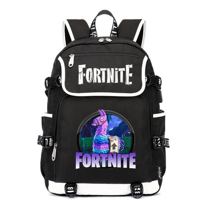 Mochila Fortnite de Grande Capacidade, Saco de Ombro Casual com Porta USB, Unissexo, Estilo Anime, para Estudantes, Nova Mala Escolar Elegante, Presente de Papelaria