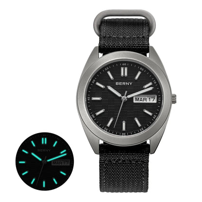 BERNY Full Titanium Men Watch Date Week Quartz Watches Calendar Sapphire Super Luminous 100M Waterproof Lightweight Wristwatch