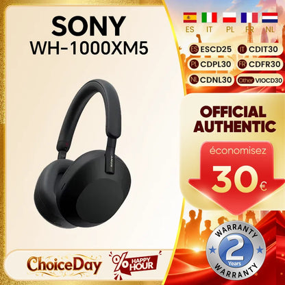 Cuffie wireless Sony WH-1000XM5 con cancellazione del rumore – Headset HiFi over-ear premium Bluetooth 5.2 con driver da 30mm, microfono e lunga durata della batteria