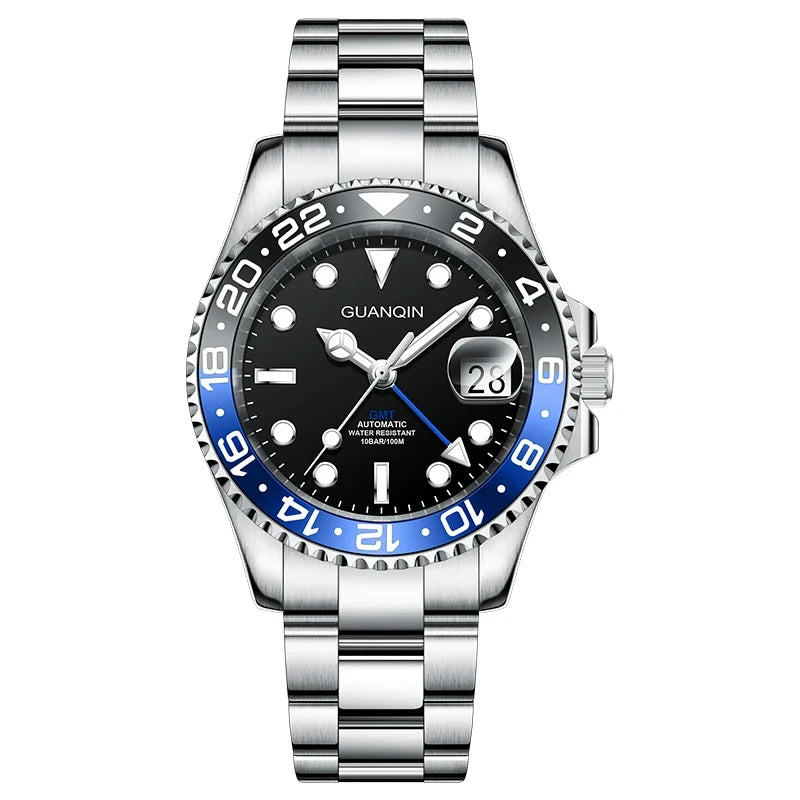 GUANQIN GMT Herrenuhren 2025 Neue Automatikuhr für Herren NH34 Mechanische Armbanduhr Saphirglas Edelstahlgehäuse Linkshänder