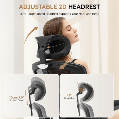 Ergonomic High-Back Mesh Chair Adjustable Headrest Lumbar Support 360° Swivel Rolling Computer Gaming Chairs for Home Office