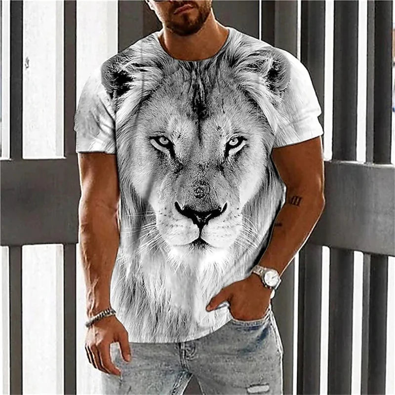 Modni muški T-shirt kratkih rukava s okruglim izrezom, T-shirt s 3D printom vuka, muški ležerni sportski T-shirt kratkih rukava, ulični top