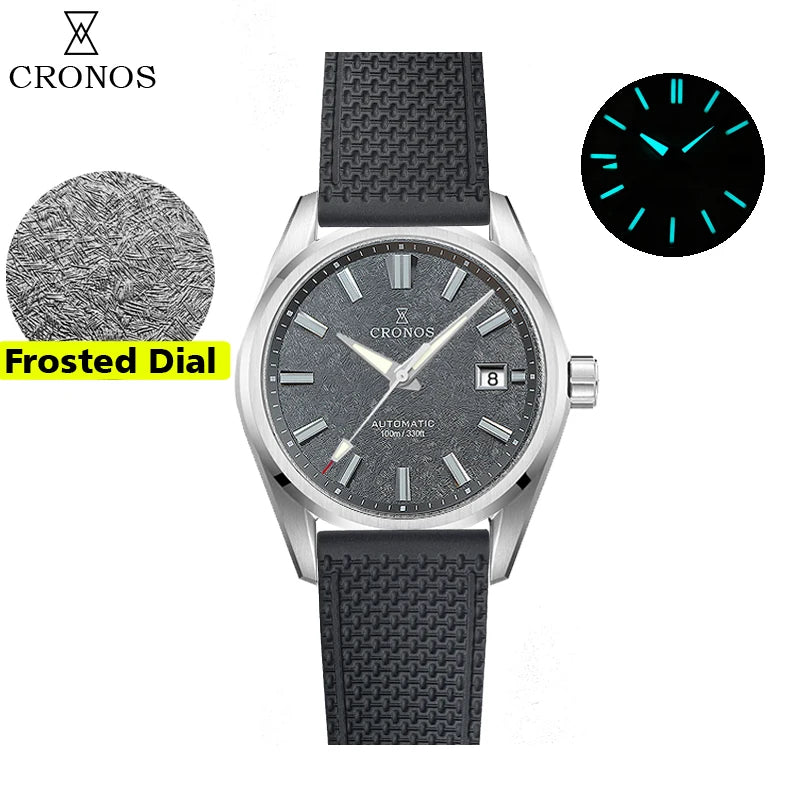 Cronos Men Watch 39mm Automatic Wristwatches White Dial Solid Links Sapphire 10 ATM L6037M