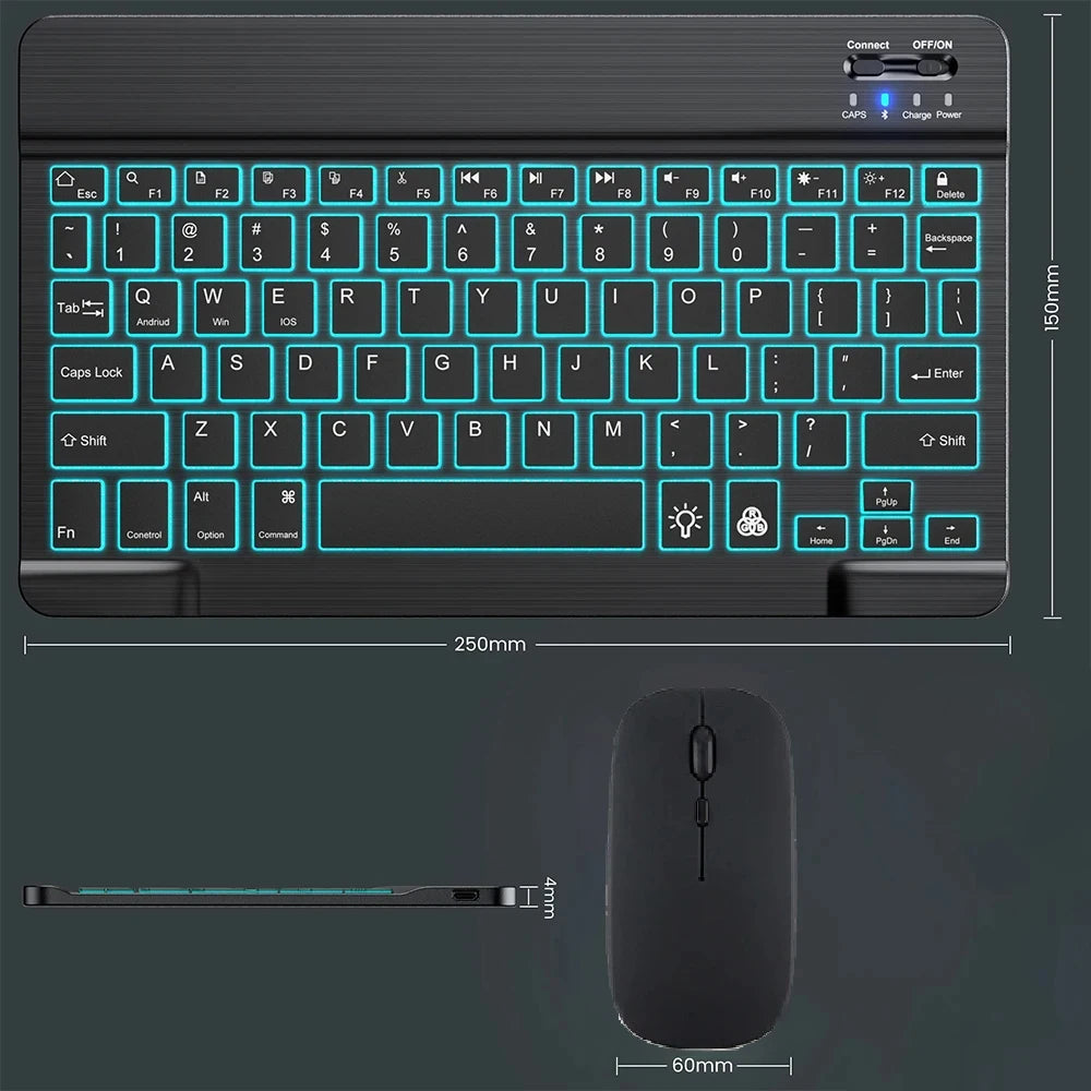 10inch Backlight Bluetooth Keyboard Mouse For IOS Android Windows, Backlit Keyboard For iPad, Wireless Keyboard For Samsung Tablet