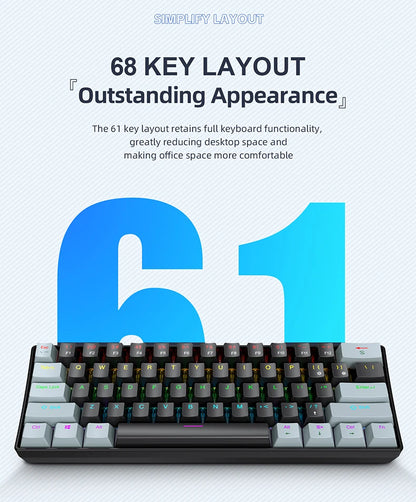 60% Portable Mini Keyboard APAYADO K61 Mechanical Keyboard Wired, 61 Keys RGB Black,White, Red/Blue Switch for Gaming