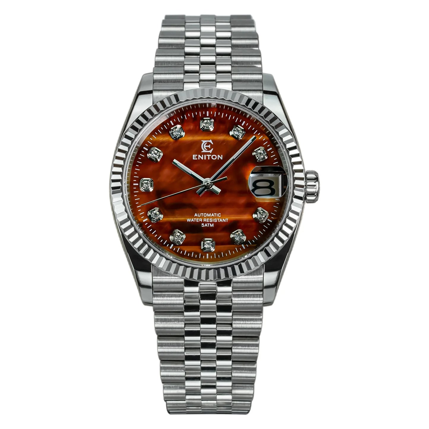 Eniton 36mm Men's Mechanical Watch Stainless Steel Peacock Stone Tiger Eye Dial NH35 Movement