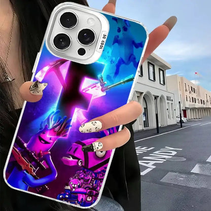 Cover F-Fortnites color argento per iPhone 17 16 15 14 13 12 11 Pro Max Plus