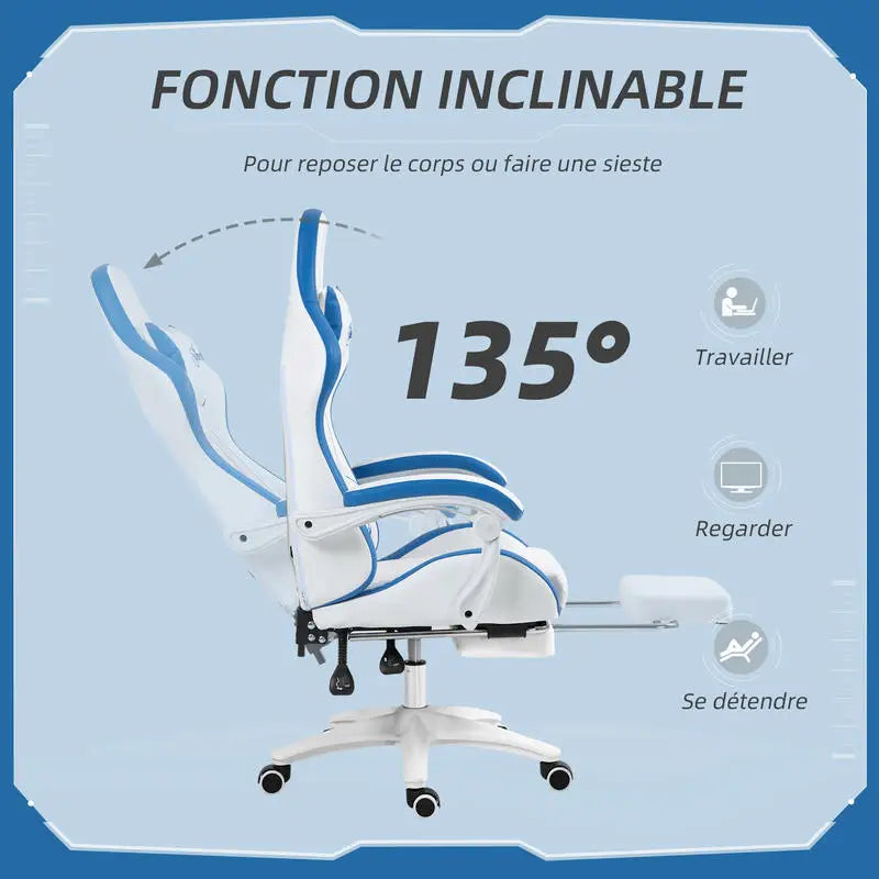 Ergonomic Gaming Chair with Footrest, Adjustable Headrest & Lumbar Support, 135° Reclining Gaming Chair, Height Adjustable Home Office Computer Chair 120KG