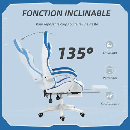 Ergonomic Gaming Chair with Footrest, Adjustable Headrest & Lumbar Support, 135° Reclining Gaming Chair, Height Adjustable Home Office Computer Chair 120KG