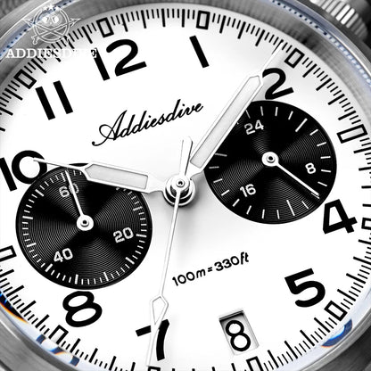 ADDIESDIVE 2025 New Panda Eye Men's Watches Retro Luxury VK64 Quartz Watch For Men Sport Chronograph 100M Waterproof Luminous