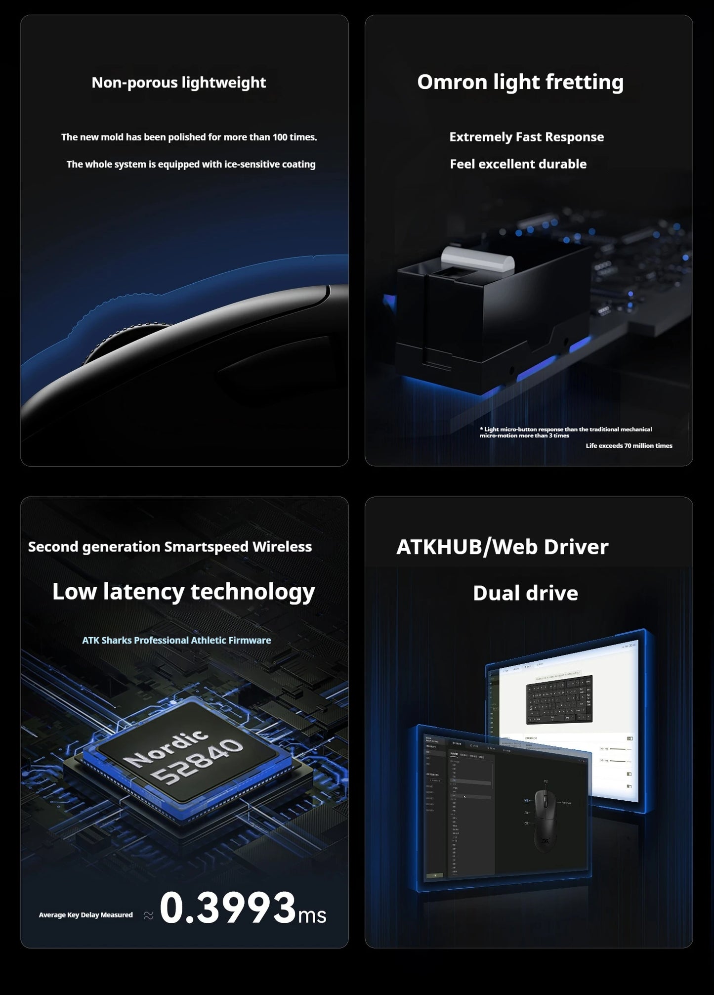 Mouse de gaming wireless ATK Z1 Pro Max Ultra, picioruș personalizat, PAW3950 Ultra Smart Speed Wireless, rată de polling 8k, latență redusă de 0.39ms