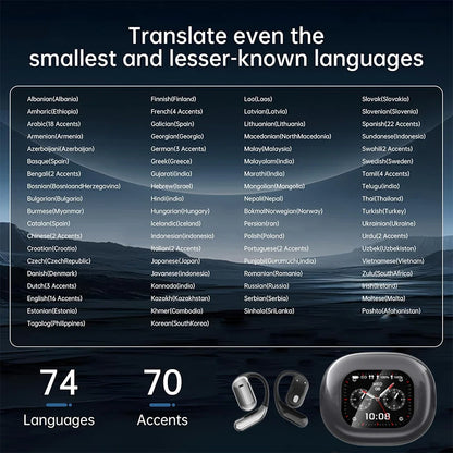 UYUXIO OWS AI Translation Earbuds with LCD Touch Screen, 144 Languages Real-Time Translator Earphones, Wireless Bluetooth Translating Headphones with Noise Cancellation