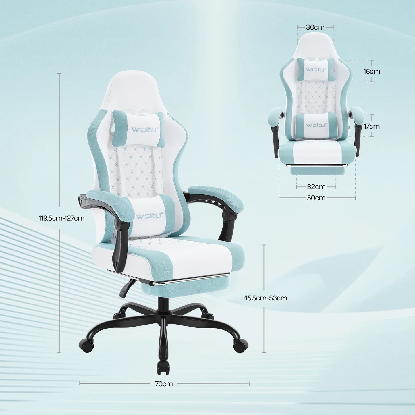 WOLTU Swivel Computer Chair with Massage Function Ergonomic Office Chair with Pillow & Footrest Height Adjustable Gaming Chair