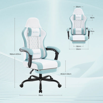WOLTU Swivel Computer Chair with Massage Function Ergonomic Office Chair with Pillow & Footrest Height Adjustable Gaming Chair