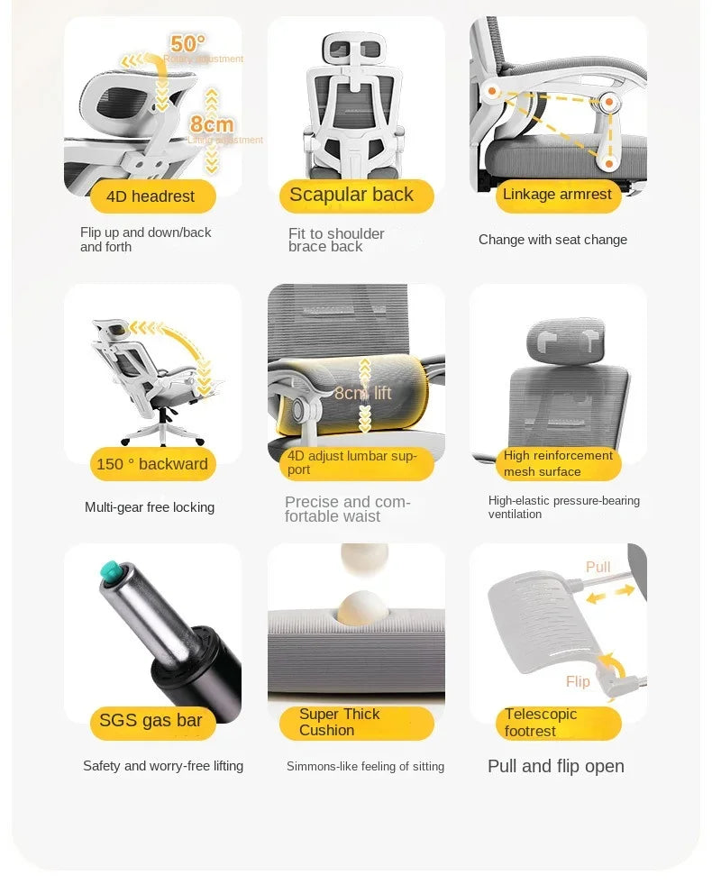 Cadeira de Escritório Ergonómica em Malha com Apoio Lombar, Cadeira de Secretária de Encosto Alto para Adultos, Cadeira de Trabalho Confortável para Longas Horas