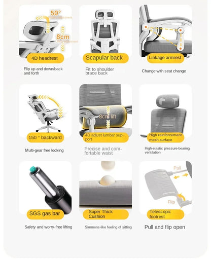 Cadeira de Escritório Ergonómica em Malha com Apoio Lombar, Cadeira de Secretária de Encosto Alto para Adultos, Cadeira de Trabalho Confortável para Longas Horas