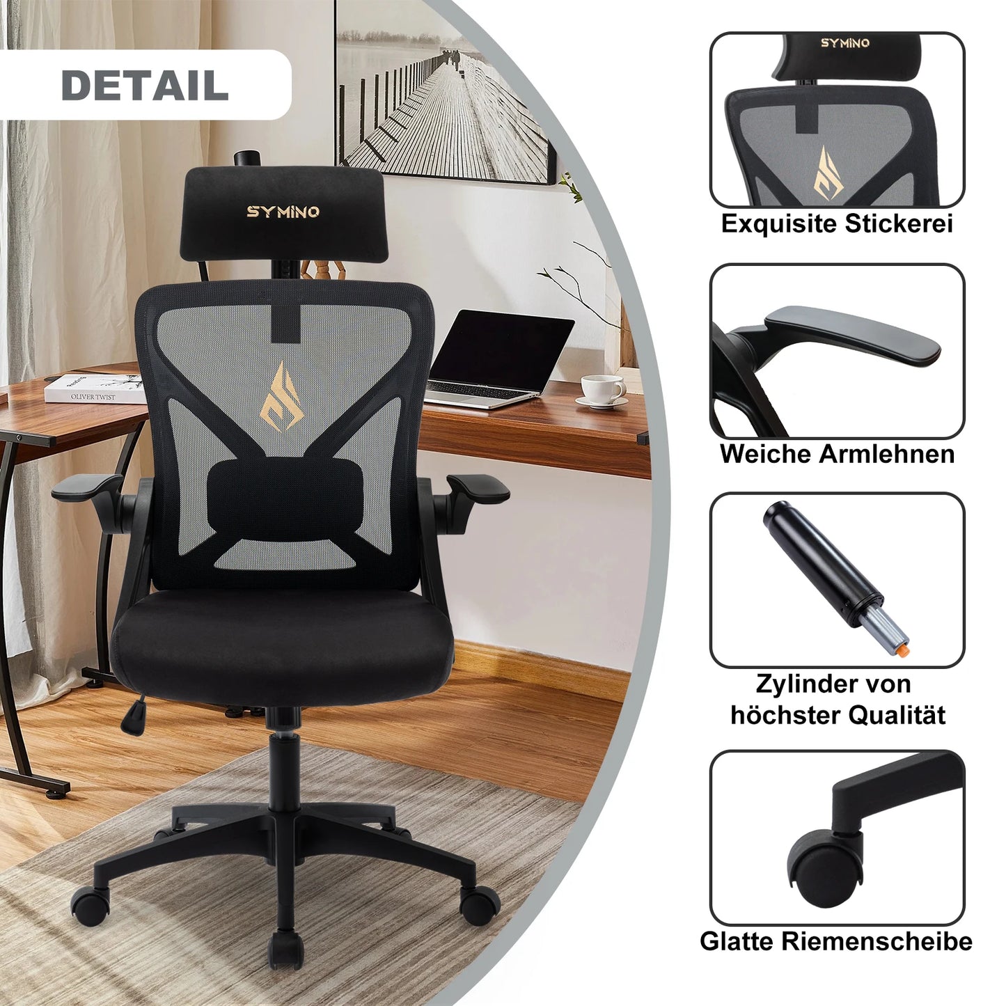 Symino Ergonomic Office Chair with Adjustable Headrest, Armrests & Lumbar Support, Rotating Rocker Executive Desk Chair for Home and Work