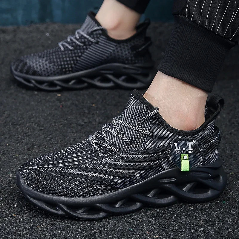 YRZL Men Sports Running Black Jogging Shoes Casual Sneakers Outdoor Breathable Mesh Women Light Shock-Absorption Black Tennis