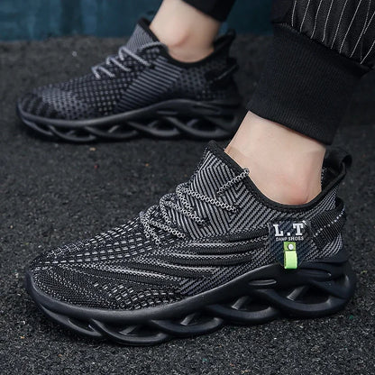 YRZL Men Sports Running Black Jogging Shoes Casual Sneakers Outdoor Breathable Mesh Women Light Shock-Absorption Black Tennis