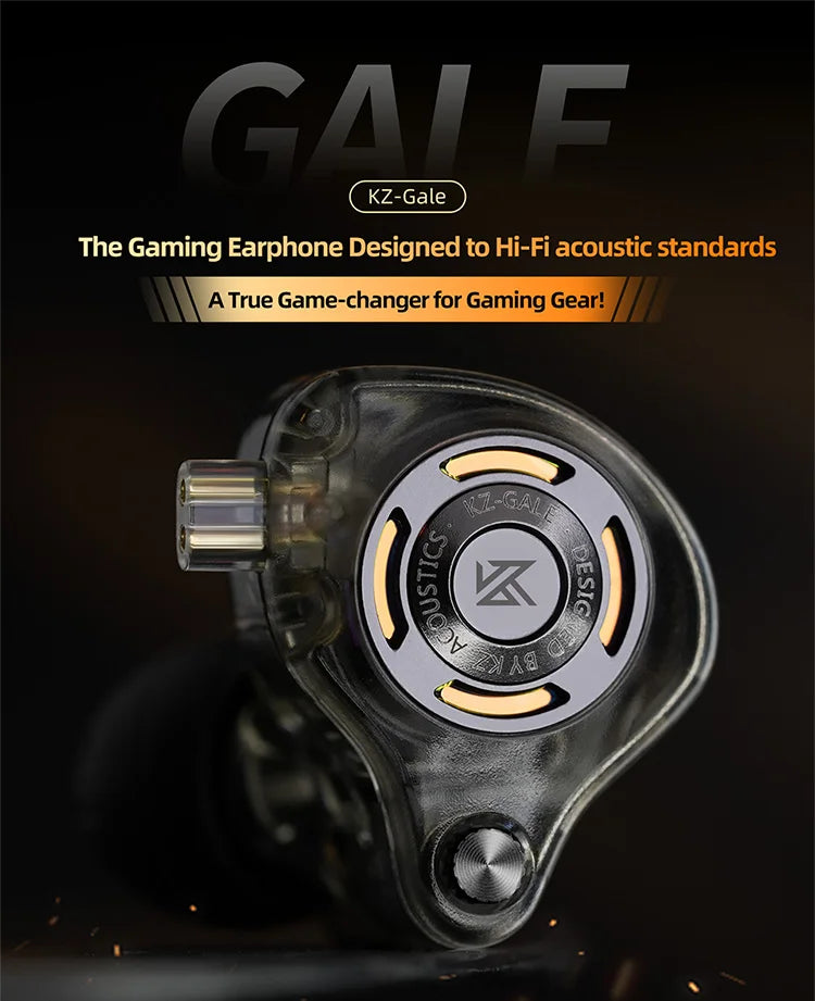 Auriculares IEM Gaming KZ Gale – Monitor In-Ear HiFi con driver superlineal y cable desmontable de 2 pines chapado en plata