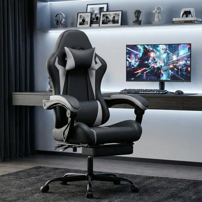 Ergonomic Gaming Chair with Lumbar Support, Adjustable Headrest, Footrest, Height Adjustable Office Gaming Chair for Adults