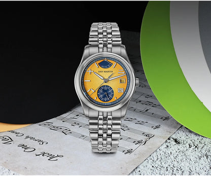 San Martin 39mm Miyota 9132 Power Reserve Display Men's Luxury Sport Watch Automatic Mechanical Waterproof Original Design SN0144