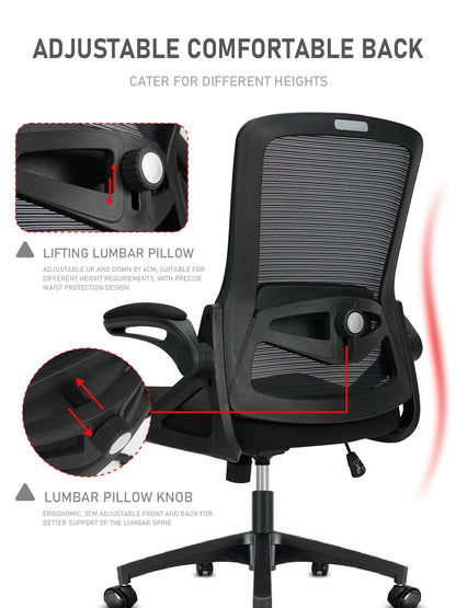 Milacyee Office Chair Ergonomic Desk Chair with 90° Flip-up Armrest Lumbar Support, Height Adjustable Chair.