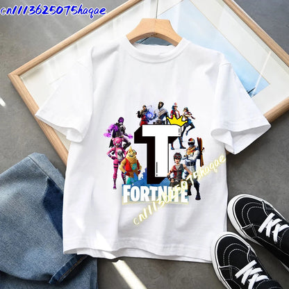 Fortnites Children T-shirts Game Cartoon Print Letter A-Z Fortress Night Tees Game Short Sleeves Tops Summer Boys Girls Clothes