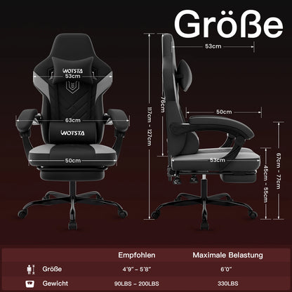 Gaming Chair with Footrest Gamer Chairs Ergonomic with Lumbar Cushion Headrest Gaming Chair Height Adjustable Computer Chair