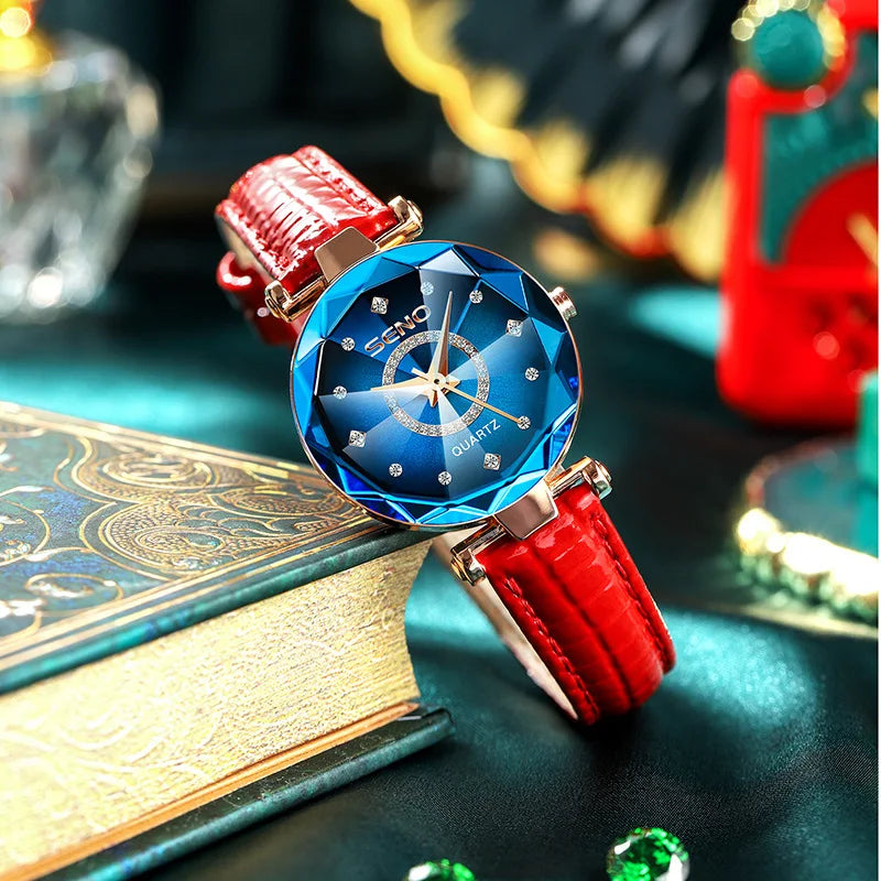 SENO Ocean Star Women Crystal Watch 2025 Top Brand Luxury Rose Gold Women Bracelet Watch For Ladies Wrist Watch Relogio Feminino