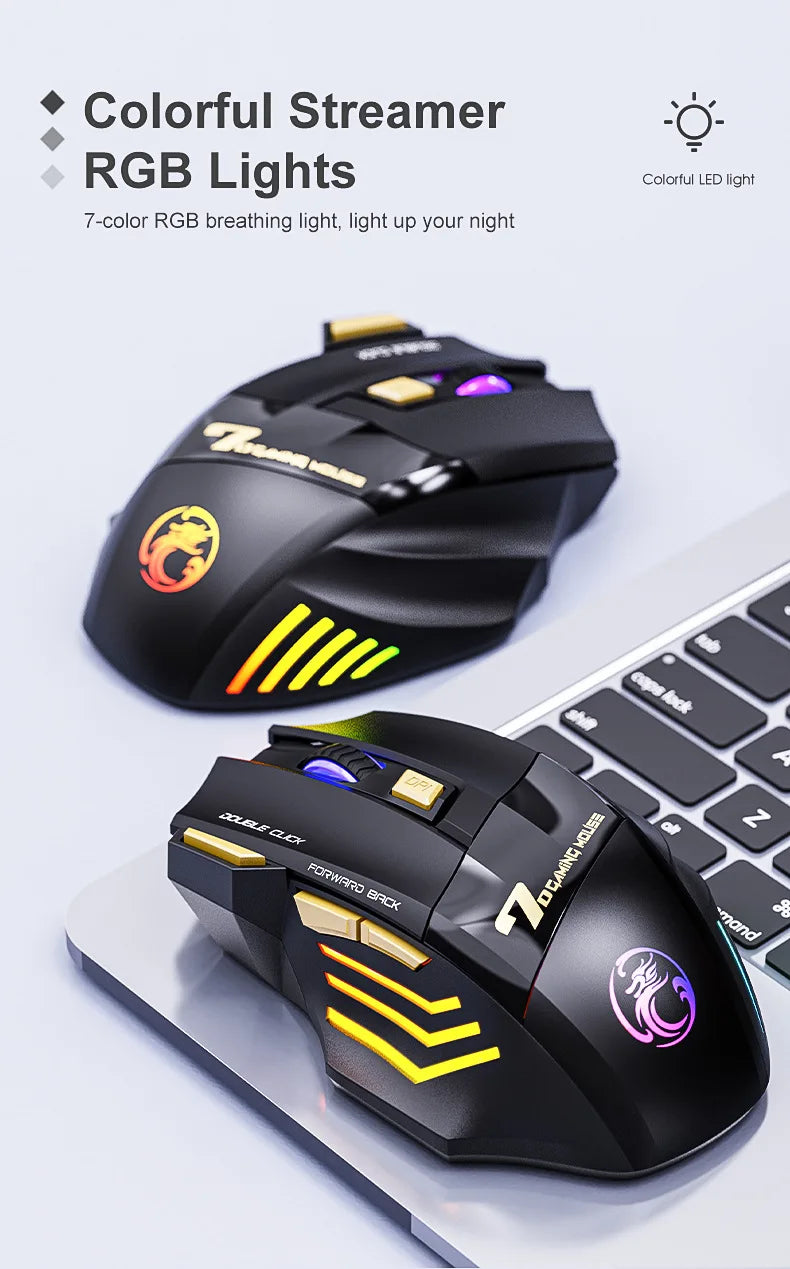 Wireless Gaming Mouse USB IMICE GW-X7 3200DPI Dual Mode Rechargeable 7 Keys 2.4GHz Silent Mouse Bluetooth 7-color Breathing LED