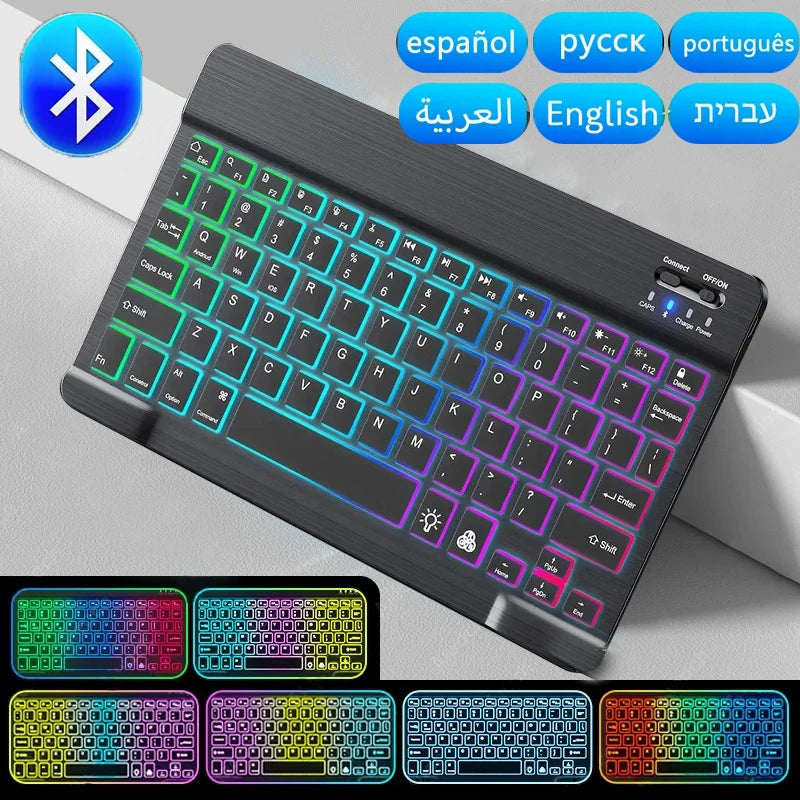 Mini-Bluetooth-Tastatur RGB kabellose Tastatur 10 Zoll beleuchtete Tastatur mit Hintergrundbeleuchtung Touchpad-Tastatur für iOS Android Windows iPad