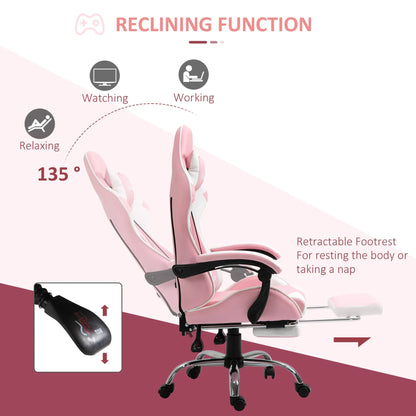 Pink White Gaming Chair Ergonomic Office Chair with Headrest, Lumbar Support, Adjustable Height, 360° Swivel Computer Chair