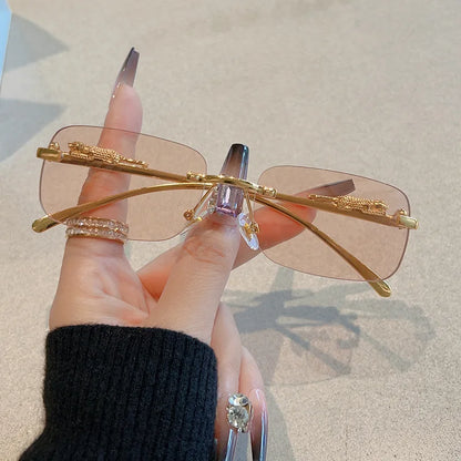 Cycling 12pcs Brand Leopard Rimless Rectangle Sunglasses Fashion Y2K Frameless Sun Glasses Shades for Women Men UV400