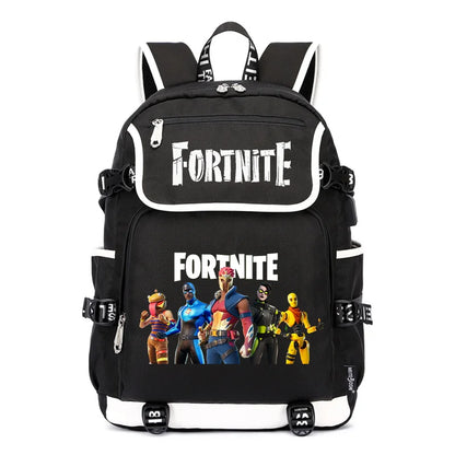 Mochila Fortnite de Grande Capacidade, Saco de Ombro Casual com Porta USB, Unissexo, Estilo Anime, para Estudantes, Nova Mala Escolar Elegante, Presente de Papelaria