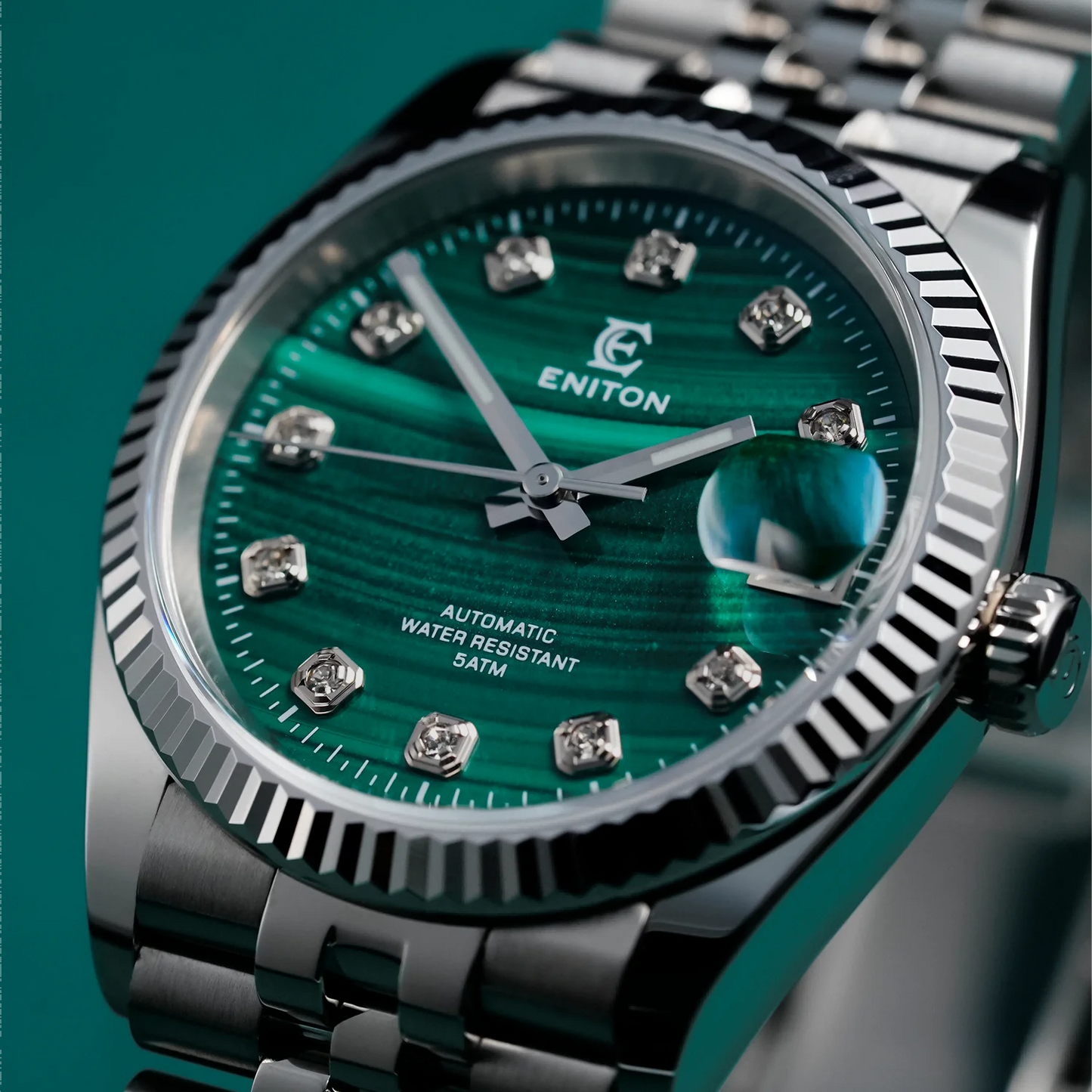 Eniton 36mm Men's Mechanical Watch Stainless Steel Peacock Stone Tiger Eye Dial NH35 Movement