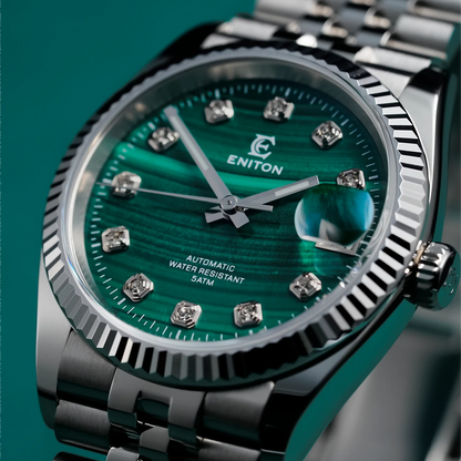 Eniton 36mm Men's Mechanical Watch Stainless Steel Peacock Stone Tiger Eye Dial NH35 Movement