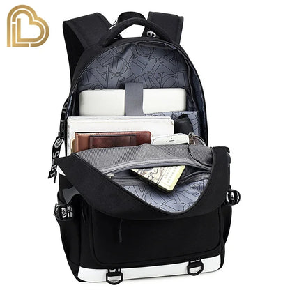 Mochila Red Jade F-Fortnited Battle Royale com carregamento USB, figuras anime e compartimento para material escolar para estudantes