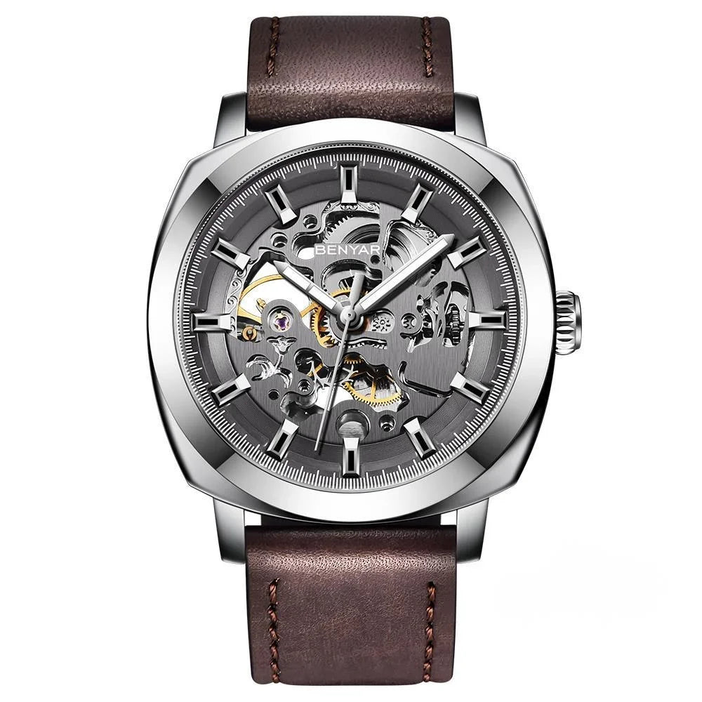 BENYAR Watch for Men Luxury Skeleton Tourbillon Automatic Mechanical Men's Watch 30M Waterproof Leather Strap Sports Reloj Hombre