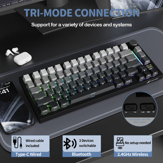 Attack Shark X820Ultra Wireless 75% Mechanical Gaming Keyboard with TFT Screen, Knob, Hot Swappable RGB, Bluetooth, 2.4GHz & USB-C
